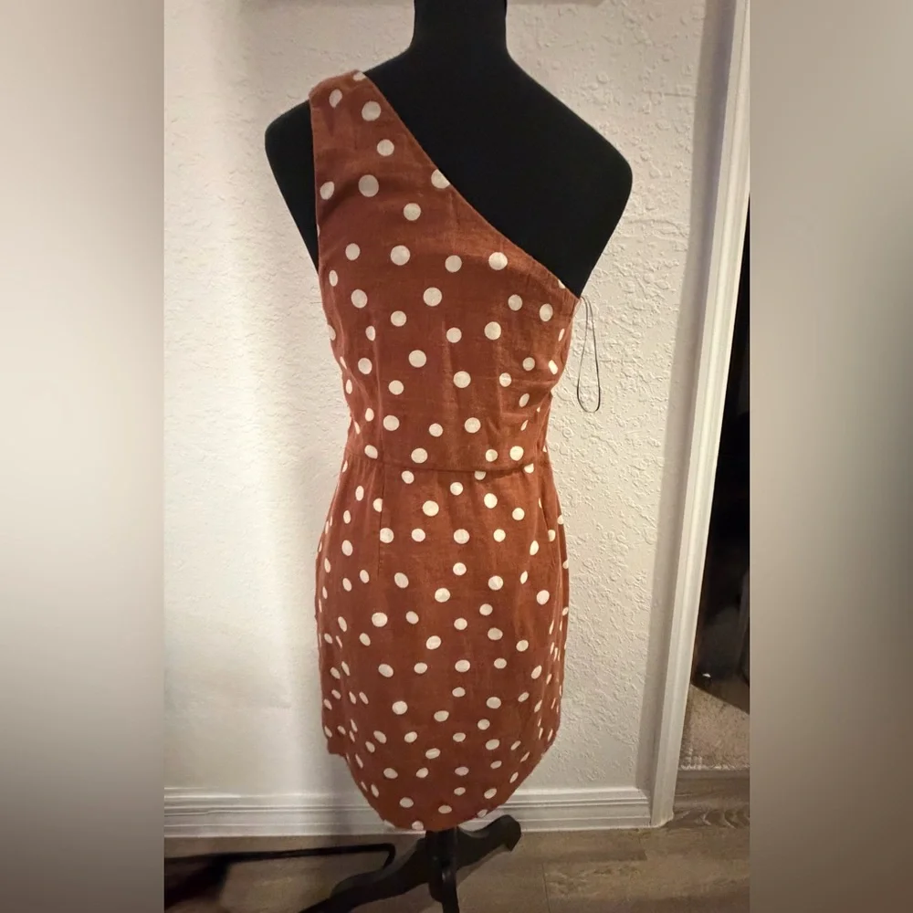 Abercrombie & Fitch Brown Polka Dot One-Shoulder Dress - Picture 4 of 5